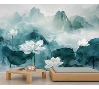 Chinese Landscape Mural Lotus Wallpaper Eastern Zen Wall Mural Commercial Hotel Poster Custom Wallpaper Massive Panoramic Wall Poster (Non-self-Adhesive)