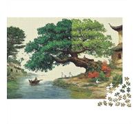 Chinese Landscape Painting 1000 Piece Jigsaw Puzzle for Adults 14+, Eco-Friendly Paper, Landscape Tree River, Relaxation Activity, Family Entertainment, Improves Focus & Problem-Solving 38x26cm/1000pc