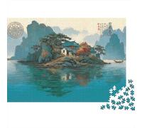Chinese Landscape Painting 1000pcs Jigsaws Puzzle for Adults 14+, Recycled Cardboard Material, Chinese Island Landscape, Mental Workout Leisure Activity, Home Decor Wall Art for Home 52x38cm/1000pcs
