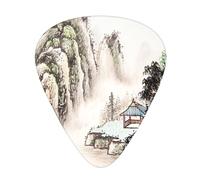 Chinese Landscape Painting 12 Pcs Guitar Picks, 0.46mm/0.71mm/0.96mm Thickness, Guitar Plectrum With Storage Case For Acoustic-Electric Guitar Ukulele Bass