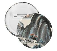 Chinese Landscape Painting Badge Metal Round Pins, Lightweight Brooch for Backpack, Fashion Button Pins Badge for Shirts, Jackets, Shawl Coat, Unisex, 20PCS, Tinplate, metal round pins