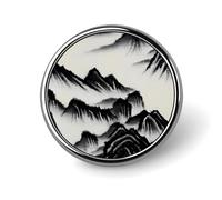 Chinese Landscape Painting Badges Decorative, Durable Aluminum Alloy Round Badge, Lightweight Button Brooch for Shirts, Jackets, Hats, Uniforms 1"