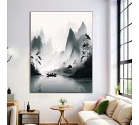 Chinese Landscape Painting Canvas Wall Art Painting - Wall Decor Modern Black White Pictures Room Decoration Traditional Landscape Print Poster Artwork For Living Room Home Decor Unframed 24X35In