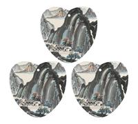 Chinese Landscape Painting Car Air Freshener, 3 Pcs Love form Hanging Air Freshener Cards, Long Lasting Fragrance Scented Cards for Car, Home, Office Black-style