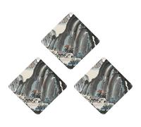 Chinese Landscape Painting Car Air Freshener, 3 Pcs Rhombus Hanging Air Freshener Cards, Long Lasting Fragrance Scented Cards for Car, Home, Office White-style