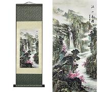 FOVNOT Chinese Landscape Painting Decorations Asian Traditional Home Decoration Beautiful Silk Scroll Painting Chinese Art Print Hanging Wall Decorations for Living Room