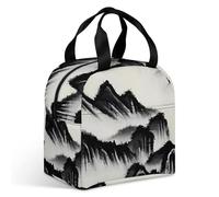 Chinese Landscape Painting Lunch Bag for Adult, Leakproof Insulated Lunch Tote Bag with Zipper & Multiple Pockets, Large Capacity Lunchbox for Office Work Picnic