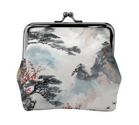 Chinese Landscape Painting Print Coin Purse for Women Cute PU Leather Kiss-lock Change Purse Wallet, Black, One Size, Pattern