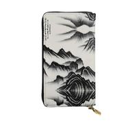 Chinese Landscape Painting Print Leather Long Clutch Wallet – Fashionable Personalized Wallet, Multiple Card Slots, Gift Ready, Black, One Size