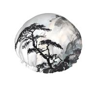Chinese Landscape Painting Print Shower Cap - Reusable, Double Layer, Hotel Travel Essentials, Salon Shower Hat Accessories L