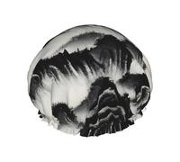 Chinese Landscape Painting Print Shower Cap, Shower Cap for Women Reusable, Waterproof Bath Cap,Quick Drying Bath Hair Cap