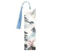 Chinese Landscape Painting Printed Metal Bookmarks S - Sky Blue Lightweight Aluminium Book Marker for Books, Journals & Gifts, Ideal Book Lovers, Holiday Decor & Crafts