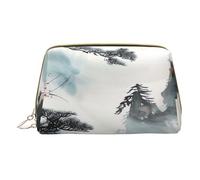 Chinese Landscape Painting Printed Small Makeup Bag Portable Leather Make up Bag Travel Zipper Cosmetic Bags Organizer for Women