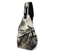 Chinese Landscape Painting Sling Bag with Rfid Blocking Causal Mens Crossbody Bag Lightweight Chest Pack Large Man Purse Travel Crossbody Backpack Shoulder Sling Backpack for Hiking Running Cycling