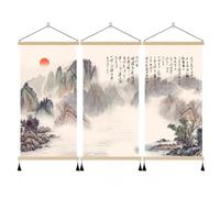 Chinese Landscape Painting Wall Art Scroll - Traditional Japanese & Chinese Art Wall Decor Set - Vertical Hanging Decor for Living Room Bedroom Office(Set of 3, 40x80cm)