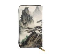 Chinese Landscape Painting Wallet For Women Men Clutch Rfid Blocking Leather Wallets Large Capacity Purse Credit Card Holder Money Case With Zipper Phone Holder Long Travel Purse, Black, One Size