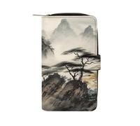 Chinese Landscape Painting Wallet Multifunctional Leather Wallets for Men Compact Long Wallet Credit Card Holder Passport Bag