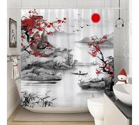 Chinese Landscape Shower Curtain Mould Proof Shower Curtains 3D Ink Painting Bathroom Curtain Waterproof Polyester Fabric Washable for Wet Room 120x200 cm A8328