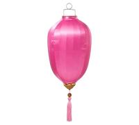 Chinese Lantern with Tassel Oval Silk Lantern Hanging Lantern Winter Melon-Shaped Lanterns Portable Chinese Paper Lanterns(Dark Pink,16 Inch)