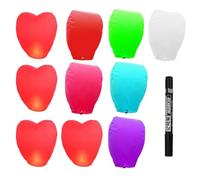 Chinese Lanterns, Lanterns to Release in Memory, Chinese Lantern, Paper Lanterns, with 6 Colorful Lanterns and 4 Heart-Shaped Lanterns, Includes a Marking Pen, Ideal for Weddings and Festivals