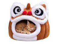 Chinese Lion Dance Cats Nest, Cute Lion Face Hideout for Cats, 360° Windproof Soft Cushion, Removable Washable Cover, Non-slip Indoor Small Animal Retreat