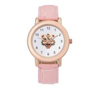 Chinese Lion Dance Watches for Women PU Leather Strap Watch Analogue Quartz Wrist Watch