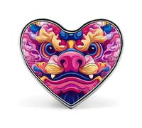 Chinese Lion Dances Heart Shape Badge Button Pins Brooches