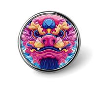 Chinese Lion Dances Round Badge Funny Button Pins Brooches