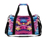 Chinese Lion Dances Travel Duffle Bag Print Luggage Overnight Weekend Bags Shoulder Handbag for Women Men