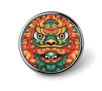 Chinese Lion New Year Round Badge for Men Women, Durable & Stylish Lapel Pins, Lightweight Metal Badges for Shirts, Jackets, Hats