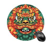 Chinese Lion New Year Round Mouse Pad 7.8 Inch, Portable Gaming Mouse Mat with Non-Slip Rubber Base & Smooth Surface, Waterproof Mousepad for PC, Laptop, Computer, Office, Home