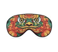 Chinese Lion New Year Sleep Mask for Women Men, Soft Eye Mask with Adjustable Strap for Sleeping, Light Blocking Travel Blindfold for Nap Comfortable Eye Cover for Home Office