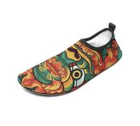 Chinese Lion New Year Water Shoes for Men Women, Lightweight Stretch Swim Shoes with Anti-Slip Rubber Sole, Quick-Dry Aqua Socks for Pool, Beach, Surfing, Style, 5 Women/5 Men