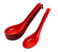 Chinese Long Handle Black/Red Soup Spoons,Set of 6 Durable and Practical