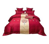 Chinese Long-staple Four-piece Big Red Double Happiness Embroidery Cotton Duvet Cover Wedding Bedding (Color Size) (A 4 piece Suit)