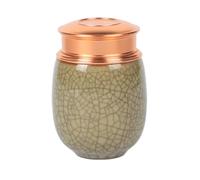 Chinese Longquan Celadon Portable Sealed Pill Bottle, Round Lid Designed Crack Mini Storage Tank, Multipurpose Sealed Jar for Tea, Coffee Powder, Dried Fruit, Candy, Vitamin Pills(Light Yellow)