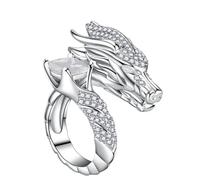 Chinese Loong Rings with Glittering Stones Fashion Jewelry Unisex Adjustable Statement Hoop