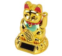 Chinese Lucky Cat Solar Light, Lucky Chinese Waving Cat Waving Arm Figurine Golden Solar Powered Induction Statue for Home Car or Decorative Ornaments (Golden)