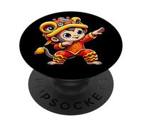 Chinese Lunar New Year 2025 Dabbing Monkey Lion Dance PopSockets Adhesive PopGrip
