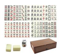 Chinese Mahjong Game Set - Mini Portable Majiang Set with 144 Playing Tiles for Travel | Compact Mah Jong Game with 2 Extra Tiles and Dice for Adults | Traditional Board Game for Home Club