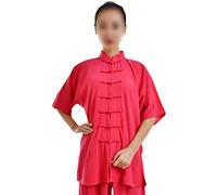 Chinese Martial Arts Apparel Clothing Womens Tai Chi Clothes Zen Meditation Uniform Silk Cotton Kung Fu Clothing Rose red-XL