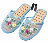 Chinese Mesh Slippers for Women Women's Floral Beaded Breathable Mesh Chinese Sandal Slippers with Socks (Color : Blue, Size : 6 UK)