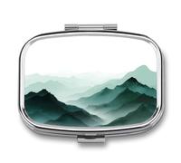 Chinese Minimalist Rolling Mountains Gradient Green Pill Box 2 Compartment Portable Medicine Pill Case Travel Pill Organizer for Pocket Purse