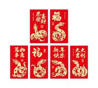 Chinese Money Envelope 2025 Beautiful Year of the Snake Gold Foil Red Packages 6 Pieces Set for Spring Festival, Birthday, Wedding and Family Gathering
