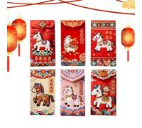 Chinese Money Envelopes,6-Piece Auspicious 2026 New Year | Year of The Horse Red Envelopes 2026 - for Spring Festival TET Holiday Wedding Housewarming Adults Family Elderly