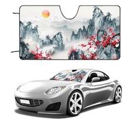 Chinese Mountain Lake Flower Blossom Tree Sun Funny Car Windshield Sun Shade Collapsible Vehicle Front Window Visor Heat Insulation Cover 51"×28" 55"×30"