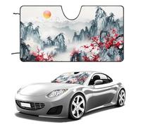 Chinese Mountain Lake Flower Blossom Tree Sun Funny Car Windshield Sun Shade Collapsible Vehicle Front Window Visor Heat Insulation Cover 51"×28" 55"×30"