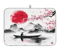 Chinese Mountain Lake Ink Landscape Dish Drying Mat for Kitchen Counter,Absorbent Dishes Drainer Mats Washable Dish Drying Pad for Worktop Draining Racks,61x46cm