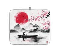 Chinese Mountain Lake Ink Landscape Dish Drying Mat for Kitchen Counter,Absorbent Dishes Drainer Mats Washable Dish Drying Pad for Worktop Draining Racks,46x41cm