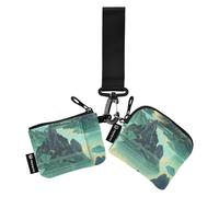 Chinese Mountains and Rivers Green Women's Change Wallet Card Cases Cute Fashion Key Chain Wallet Change Purse with Wristlet Strap for Daily Use 2 Packs Mujer para